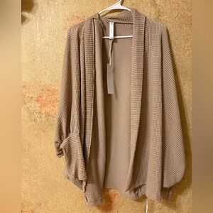 Cozy Tan Waffle Knit Cardigan size small